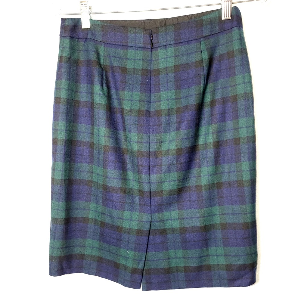 J.Crew The Pencil Skirt Black Watch Plaid Wool Navy Green Size 0 Preppy Academia - Picture 2 of 9